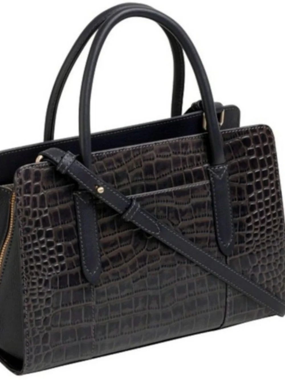 RADLEY LONDON Black Croc-Embossed Satchel with Gold Hardware w/crossbody strap